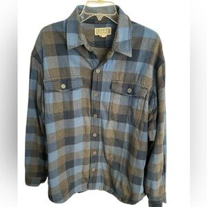 Duluth Trading Co Flapjack Fleece-Lined Shirt Jac Size L Blue & Brown Plaid